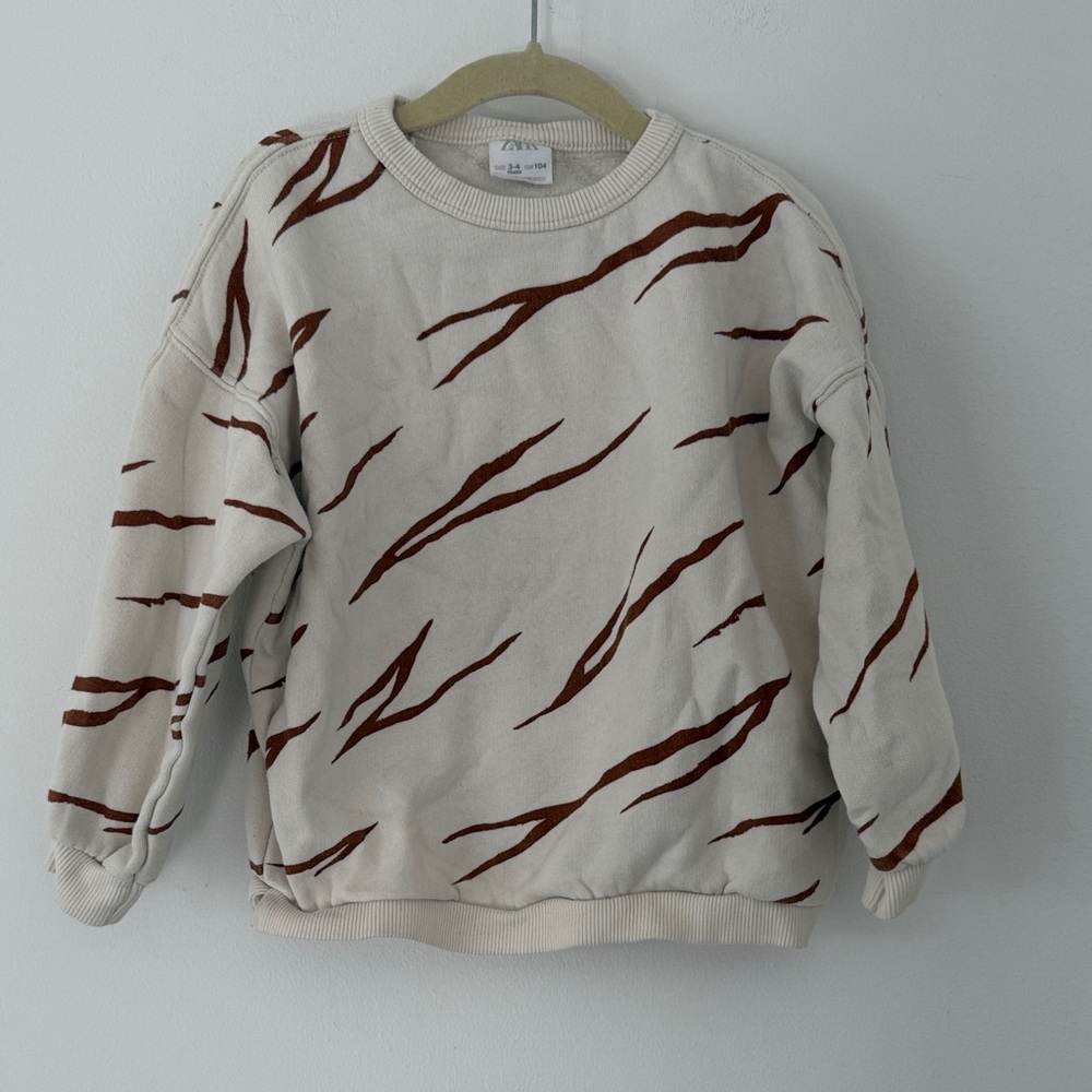 Zara Cream and Brown Zebra Patterned Sweatshirt Size 3-4 Years